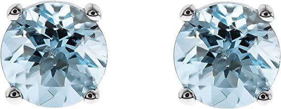 Amazon.com: Gin & Grace 14K White Gold Genuine Aquamarine Earrings for women | Ethically, authentically & organically sourced (Round-cut) shaped Stud Aquamarine hand-crafted jewelry for her | Aquamarine Earrings for women: Clothing, Shoes & Jewelry