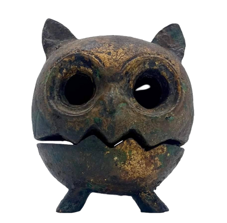 60s owl head Japanese hand-cast iron lantern