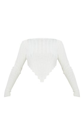 Cream Chunky Knit Long Sleeve Dip Hem Crop Top | PrettyLittleThing