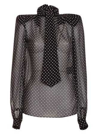 Saint Laurent Necktie Blouse In Dotted Square Muslin