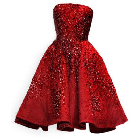 Red Knee Length Ball Gown with Glitter