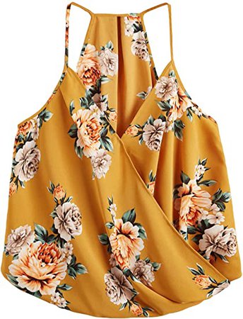 SheIn Women's Sleeveless Twist Front Wrap Cami Tank Top with Spaghetti Strap Tee : Clothing, Shoes & Jewelry