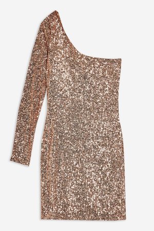 Sequin One Sleeve Mini Dress | Topshop Gold