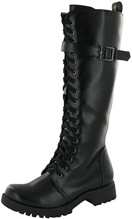 Amazon.com | Volatile Combat Women's Faux Leather Knee High Military Boots Black Size 9 | Mid-Calf