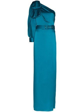 Peter Pilotto Belted One-Shoulder Gown 20PSDR423000PCK Blue | Farfetch