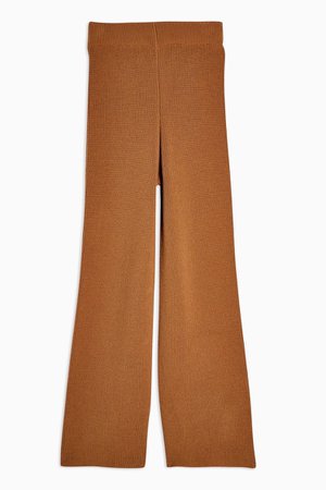 Camel Ribbed Knitted Trousers | TopShop