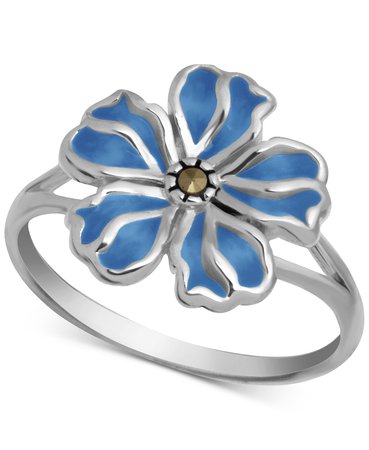 Macy's Sterling Silver Marcasite & Enamel Flower Ring