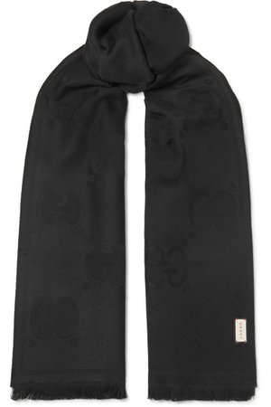 Gucci | Fringed wool-jacquard scarf | NET-A-PORTER.COM