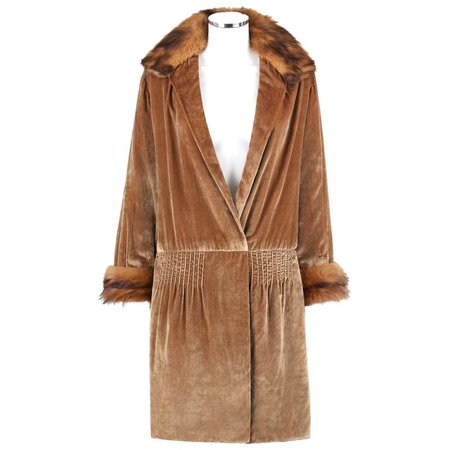 JEAN PATOU Couture c.1920s Bronze Fur Trim Velvet Drop Waist Evening Jacket Coat For Sale at 1stdibs