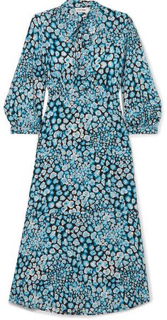 Cefinn - Pussy-bow Printed Silk Crepe De Chine Dress - Blue