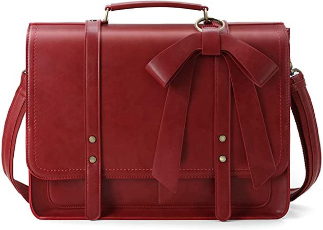 ECOSUSI Women Briefcase PU Leather Laptop Shoulder Satchel Computer Bag with Detachable Bow fits