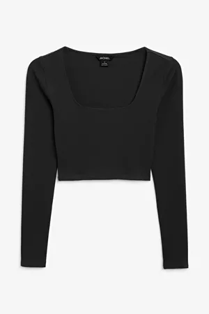 Cropped ribbed top - Black magic - Tops - Monki WW
