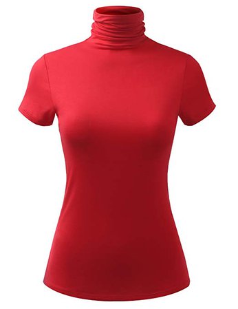All for You Women Short Sleeve Lightweight Jersey Turtleneck Top Red X-Large at Amazon Women’s Clothing store