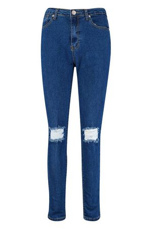 High Waist Distressed Skinny Jeans | Boohoo