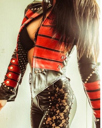 Red and Black striped leather jacket