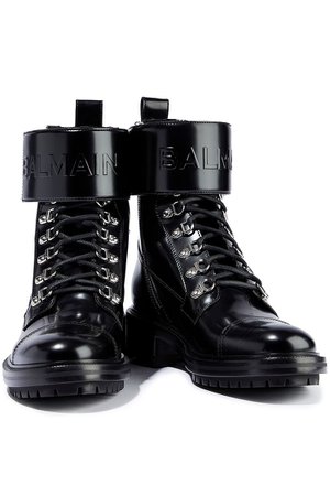 Black Embossed glossed-leather ankle boots | Sale up to 70% off | THE OUTNET | BALMAIN | THE OUTNET