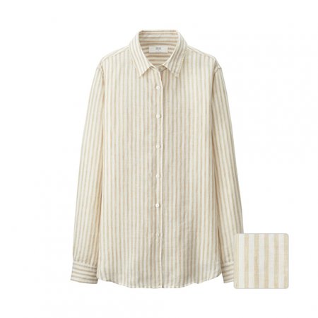 WOMEN Premium Linen Stripe Long Sleeve Shirt | UNIQLO