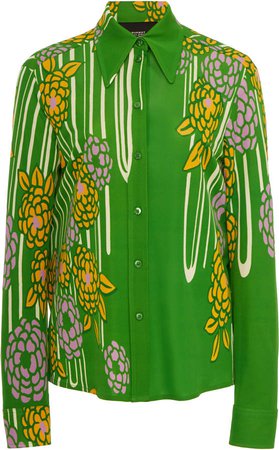 Marc Jacobs Floral-Print Jersey Button-Front Shirt Size: 0
