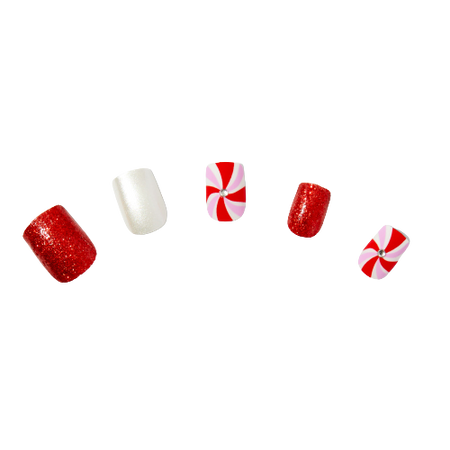 Claire's Christmas Peppermint Swirl Square Press On Faux Nail Set - 24 pack