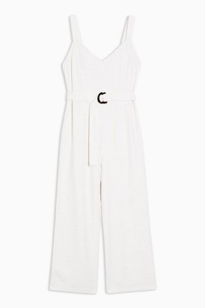 Cream Belted Jumpsuit With Linen | Topshop