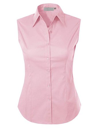 MAYSIX APPAREL Sleeveless Stretchy Button Down Collar Office Formal Casual Shirt Blouse for Women Fit (XS-1XL) at Amazon Women’s Clothing store: