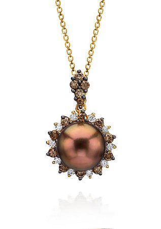 Le Vian® Chocolate Pearl, Vanilla Diamonds, and Chocolate Diamonds Pendant Necklace in 14k Honey Gold