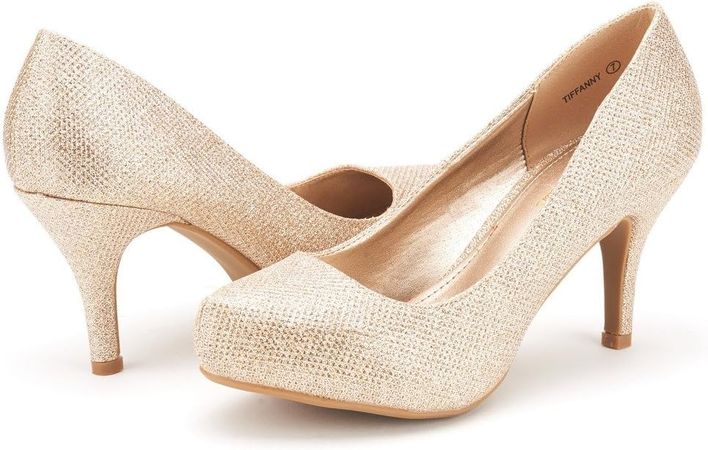 Amazon.com | DREAM PAIRS Tiffany Womens Heels New Low Stiletto Round Toe Platform Pump Shoes, Gold - 9 (Platform Pumps Shoes) | Pumps