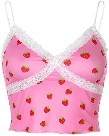 Mosiolya Women Sexy Camisole Crop Tops Floral Strawberry Print Spaghetti Straps Cute Sleeveless Tank Top: Amazon.co.uk: Clothing