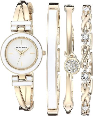 Amazon.com: Anne Klein Damen-Armbanduhr, Armband mit hochwertigen Kristallakzenten, Gold / Weiß, AK/3284WTST : Kleidung, Schuhe & Schmuck
