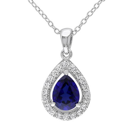 Stella Grace Lab-Created Blue Sapphire & Lab-Created White Sapphire Sterling Silver Teardrop Halo Pendant Necklace | Kohls