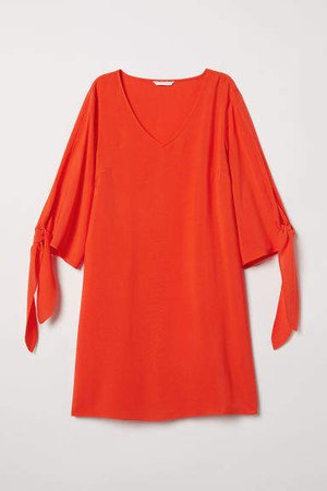 Dress with Tie Sleeves - Orange