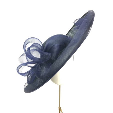 Navy Blue Large Oval brim Hat Edged with Sheer Crinoline and Ribbon Detail | Beverley Edmondson Millinery