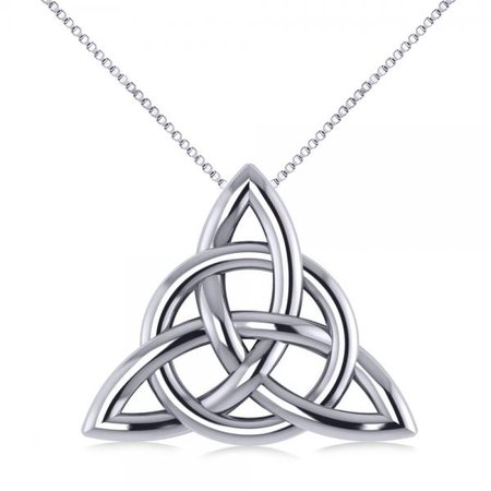 Triangular Irish Trinity Celtic Knot Pendant Necklace 14k White Gold - AD1300
