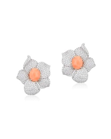 Andreoli 18k White Gold, Diamond & Coral Flower Earrings | Neiman Marcus