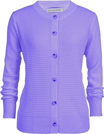 Women's Crew Neck Button Down Long Sleeve Solid Knit Classic Cardigan Sweater at Amazon Women’s Clothing store