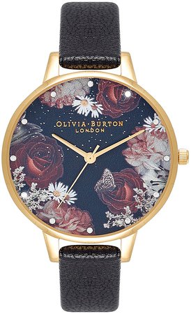 Winter Blooms Leather Strap Watch, 34mm