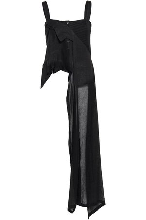 Black Draped wool-blend gauze and pintucked crepe top | ANN DEMEULEMEESTER | Sale up to 70% off | THE OUTNET | ANN DEMEULEMEESTER |