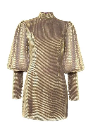 Gold Velvet Dress | Long Sleeve Luxury Gold Velvet Mini Dress - De La Vali