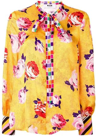 contrast trim floral blouse