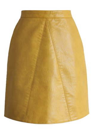 Fetching Faux Leather Skirt in Mustard - Skirt - BOTTOMS - Retro, Indie and Unique Fashion
