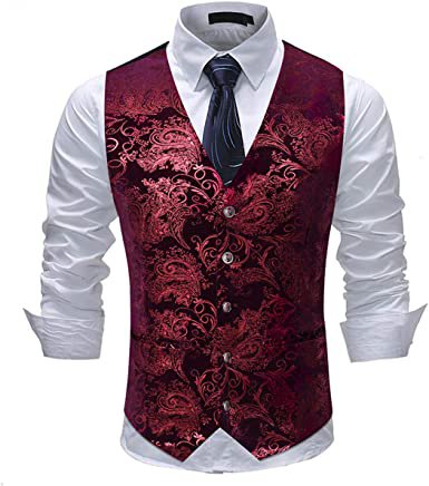 Cloudstyle Mens Single Breasted Vest Dress Vest Slim Fit Paisley Printed Prom Formal Suit Vest Waistcoat at Amazon Men’s Clothing store