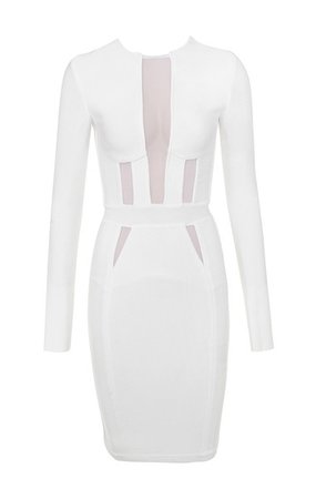 Clothing : Bandage Dresses : 'Lilya' White Mesh Panel Bandage Dress