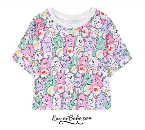 Care Bears Collage Crop Top Cropped Tee T-shirt Fairy Kei Kawaii Babe