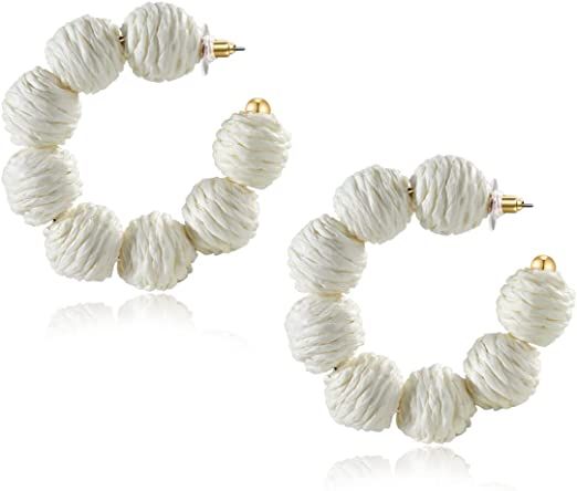 Amazon.com: Rattan Earrings Summer Boho Raffia Ball Hoop Dangle Earrings for Women Girls Lightweight Straw Wicker Statement Earrings Bohemian Beach Earrings Jewelry Gifts (White): Clothing, Shoes & Jewelry