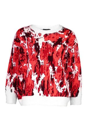 Oversized Fluffy Printed Jumper | Boohoo red