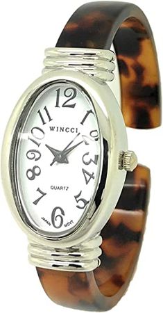 Amazon.com: Ladies Silver Case Oval Acrylic Bangle Cuff Fashion Watch White Dial Wincci (Tortoise Shell) : Clothing, Shoes & Jewelry