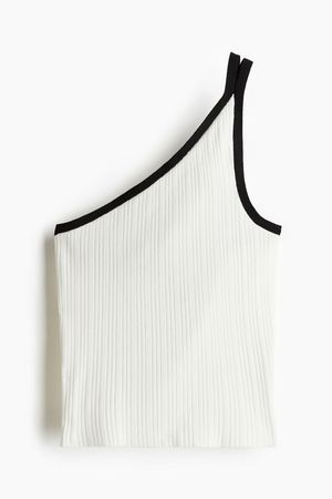 Rib-knit One-shoulder Top - Asymmetric Neckline - Sleeveless -Cream/black -Ladies | H&M US
