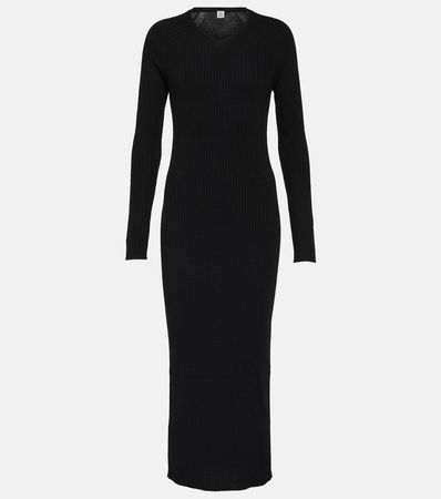 Ribbed Knit Wool Maxi Dress in Black - Toteme | Mytheresa