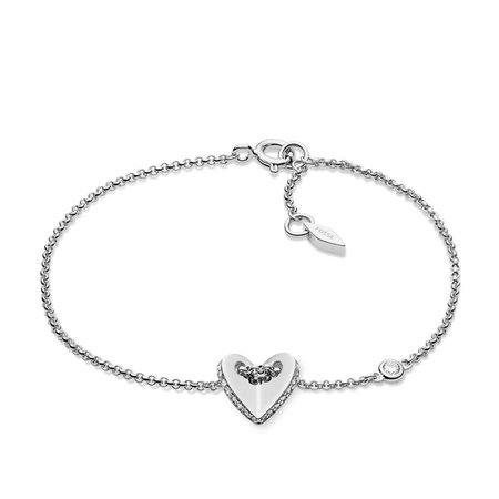 Sterling Silver Folded Heart Bracelet - Fossil