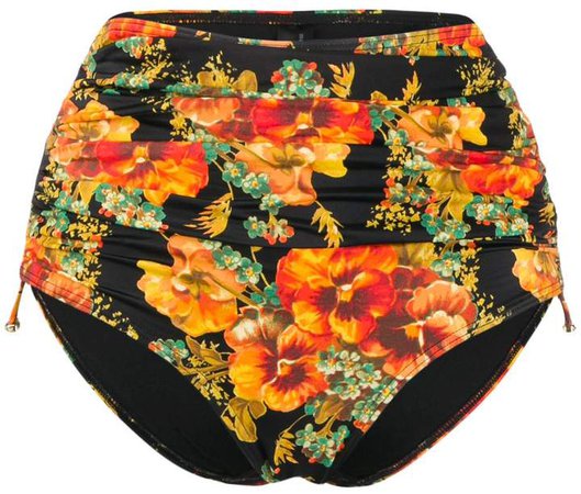 ruched floral-print bikini bottoms